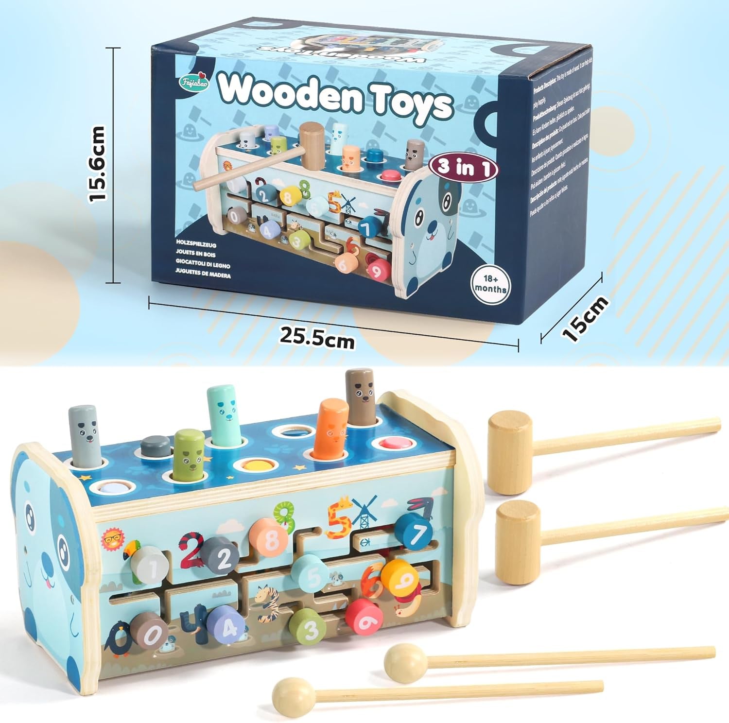 Fajiabao Montessori Motorikspielzeug aus Holz für Kinder ab 1 Jahr - Hammerspiel Xylophon, Ideal als Geschenk für Mädchen und Jungen zu Geburtstagen!