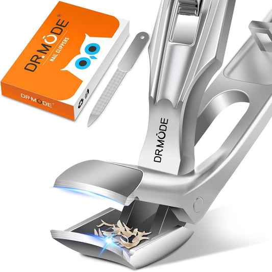 Winkelkopf Nagelknipser Für Senioren - DRMODE Ergonomischer Nagelknipser Fußnägel Nagelzwicker Für Dicke Nägel Premium Stahl- Nail Clipper Mit Auffangbehälter Für Männer Und Frauen Silber