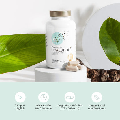 Hyaluronsäure Kapseln Hochdosiert Mit 500 Mg Pro Kapsel - 90 Vegane Hyaluron Kapseln Im 3 Monatsvorrat - 500-700 Kda I Angereichert Mit Zink Als Beitrag Zum Erhalt Normaler Haut Und Knochen.