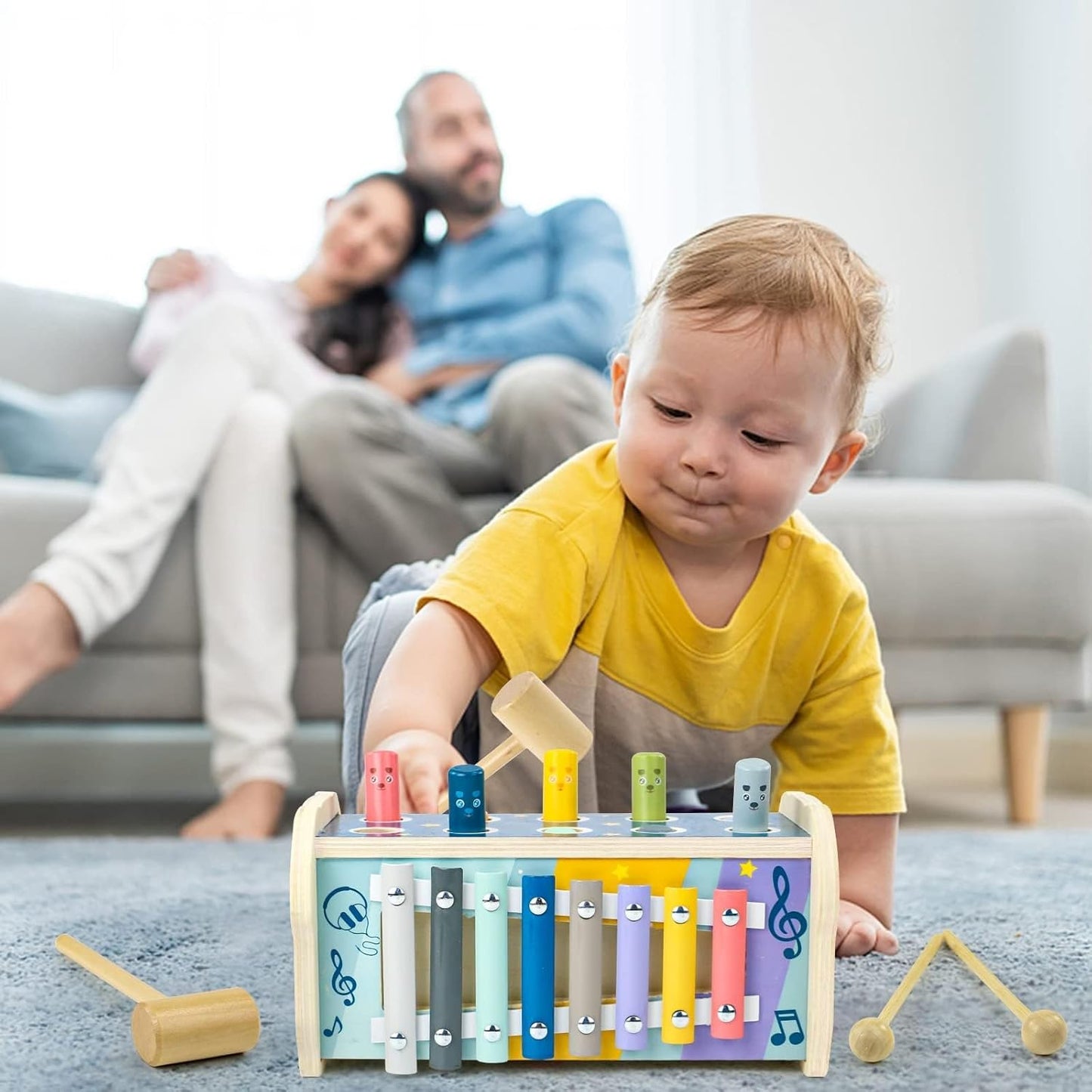 Fajiabao Montessori Motorikspielzeug aus Holz für Kinder ab 1 Jahr - Hammerspiel Xylophon, Ideal als Geschenk für Mädchen und Jungen zu Geburtstagen!