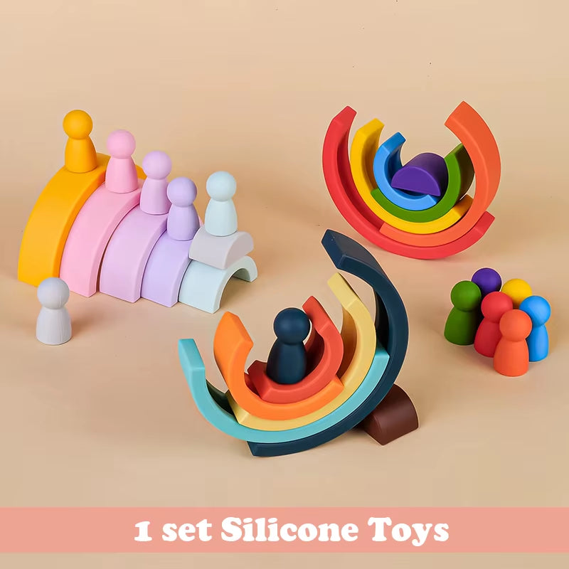 TYRY.HU BPA Free Rainbow Silicone Baby Building Blocks - 6-10 Pcs Soft 3D Educational Montessori Toys & Teething Gifts for Kids