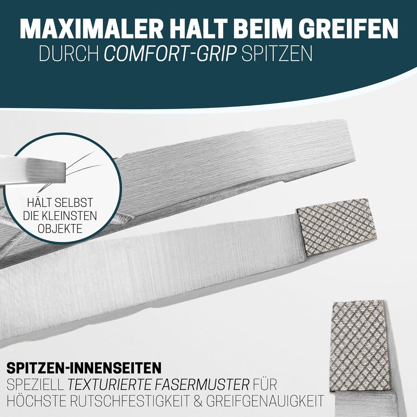 KLINGENHELD® Profi Pinzetten-Set Mit Comfortgrip-Spitzen & Anti-Rutsch Griff - Maximaler Halt & Höchste Präzision - Inkl. Baumwoll-Etui 100% Plastikfrei & Nachhaltig - Pinzette Augenbrauen Zupfen