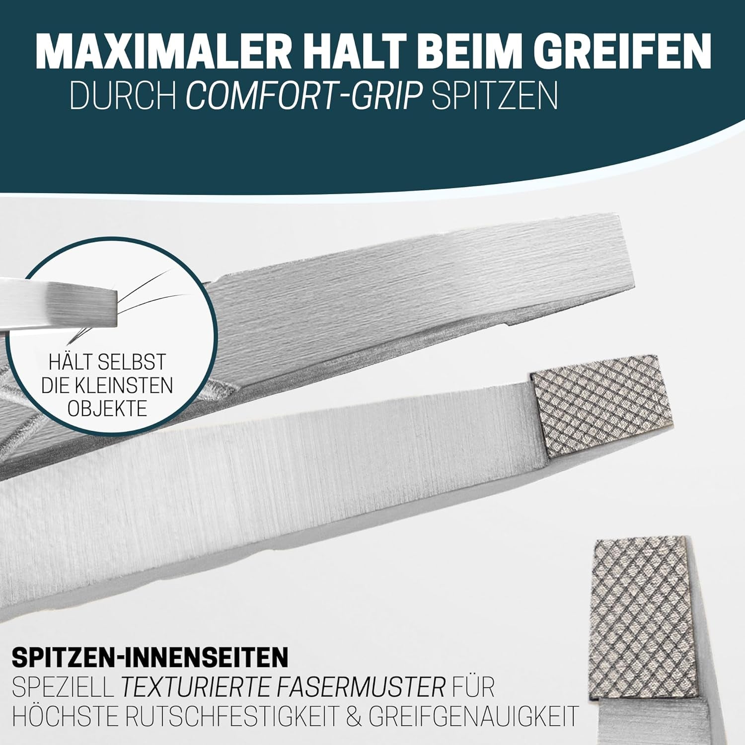 KLINGENHELD® Profi Pinzetten-Set Mit Comfortgrip-Spitzen & Anti-Rutsch Griff - Maximaler Halt & Höchste Präzision - Inkl. Baumwoll-Etui 100% Plastikfrei & Nachhaltig - Pinzette Augenbrauen Zupfen