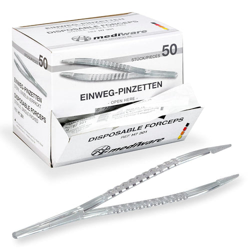 Einmalpinzetten - 50 Stück Sterile Kunststoffpinzetten für private Nutzer, Arztpraxen und Krankenhäuser – Ideal für eine angenehme Anwendung!