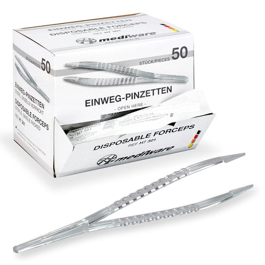 Einmalpinzetten - 50 Stück Sterile Kunststoffpinzetten für private Nutzer, Arztpraxen und Krankenhäuser – Ideal für eine angenehme Anwendung!