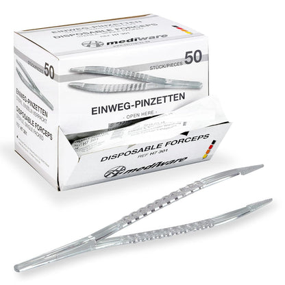 Einmalpinzetten - 50 Stück Sterile Kunststoffpinzetten für private Nutzer, Arztpraxen und Krankenhäuser – Ideal für eine angenehme Anwendung!