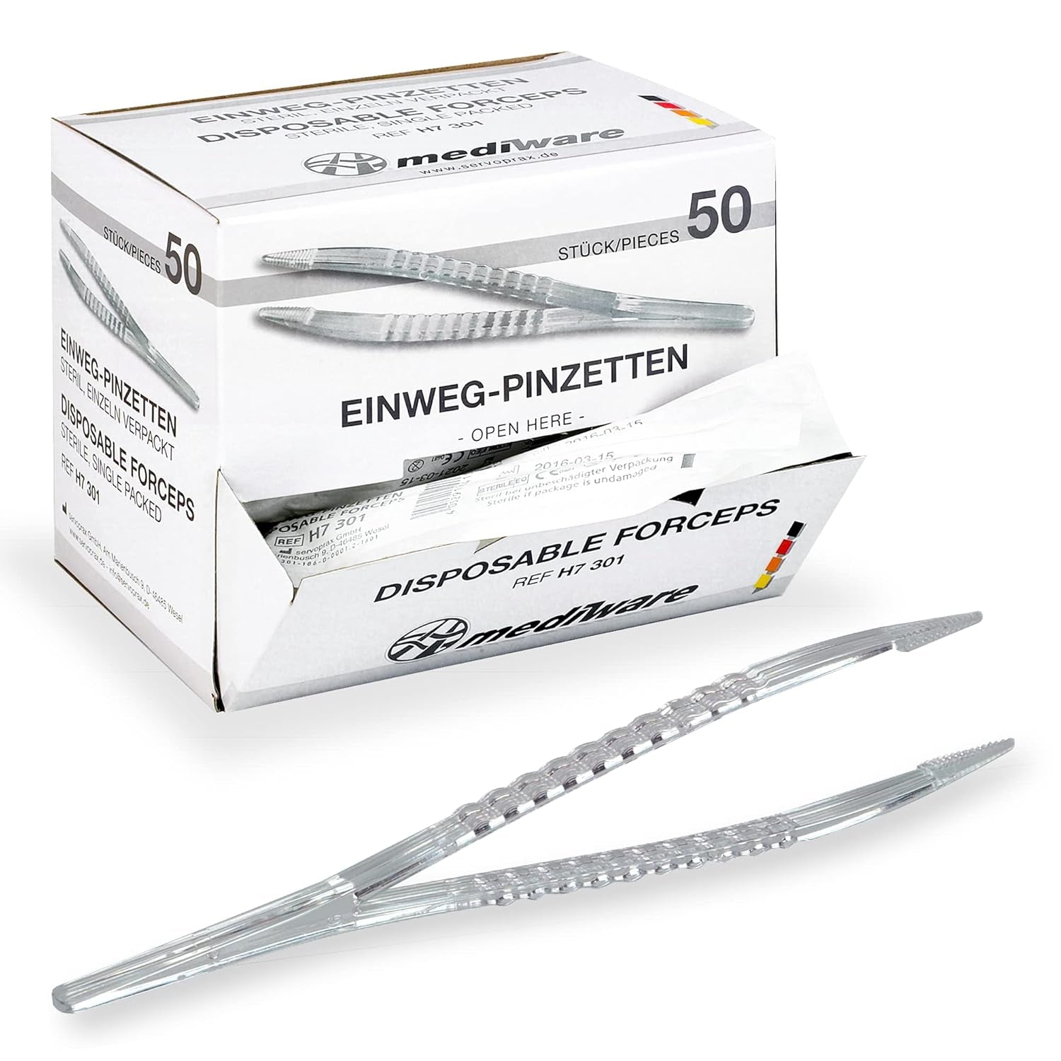 Einmalpinzetten - 50 Stück Sterile Kunststoffpinzetten für private Nutzer, Arztpraxen und Krankenhäuser – Ideal für eine angenehme Anwendung!