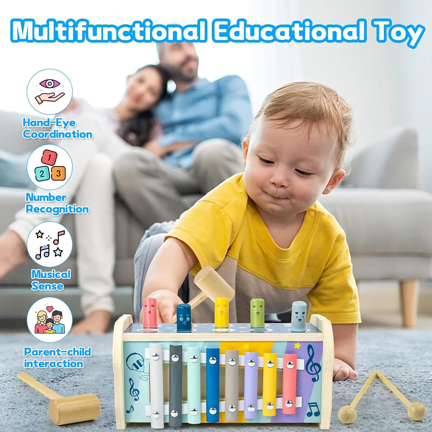 Fajiabao Montessori Motorikspielzeug aus Holz für Kinder ab 1 Jahr - Hammerspiel Xylophon, Ideal als Geschenk für Mädchen und Jungen zu Geburtstagen!