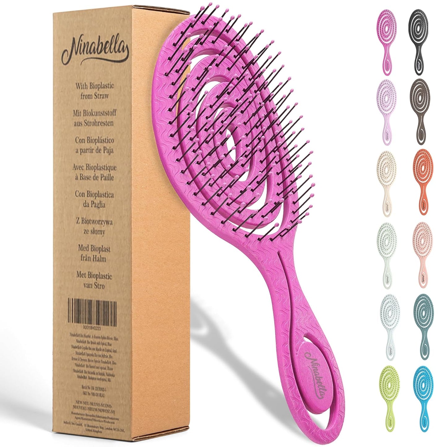 Ninabella Entwirrbürste - Sanfte Profi-Haarbürste für Locken & lange Haare in Pink – Ideal für die ganze Familie!