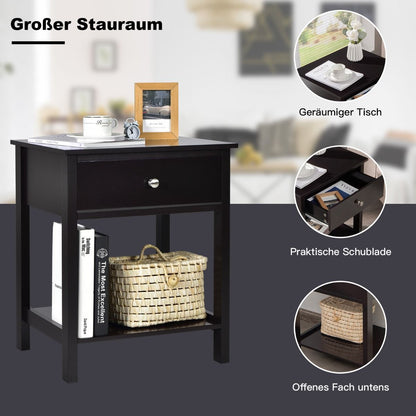 Nachttisch 2-Stufige Nachtkommode Moderner Nachtschrank Mit Schublade Schwarz