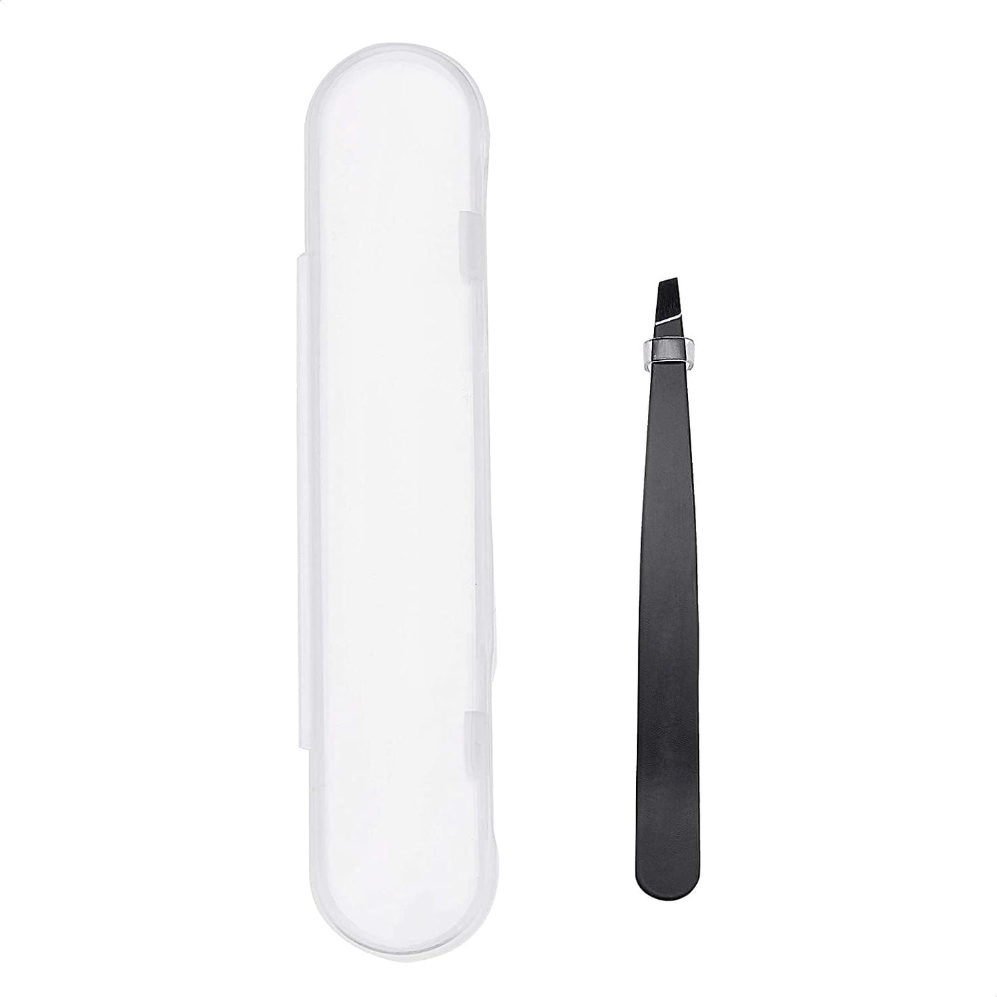 Amazon Basics Professionelle Edelstahl Pinzette mit Schräger Spitze – Perfekt für Haarentfernung, Ideal für die tägliche Beauty-Routine, Inklusive Reiseetui, Schwarz, 1er-Pack