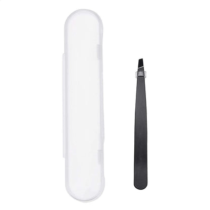 Amazon Basics Professionelle Edelstahl Pinzette mit Schräger Spitze – Perfekt für Haarentfernung, Ideal für die tägliche Beauty-Routine, Inklusive Reiseetui, Schwarz, 1er-Pack