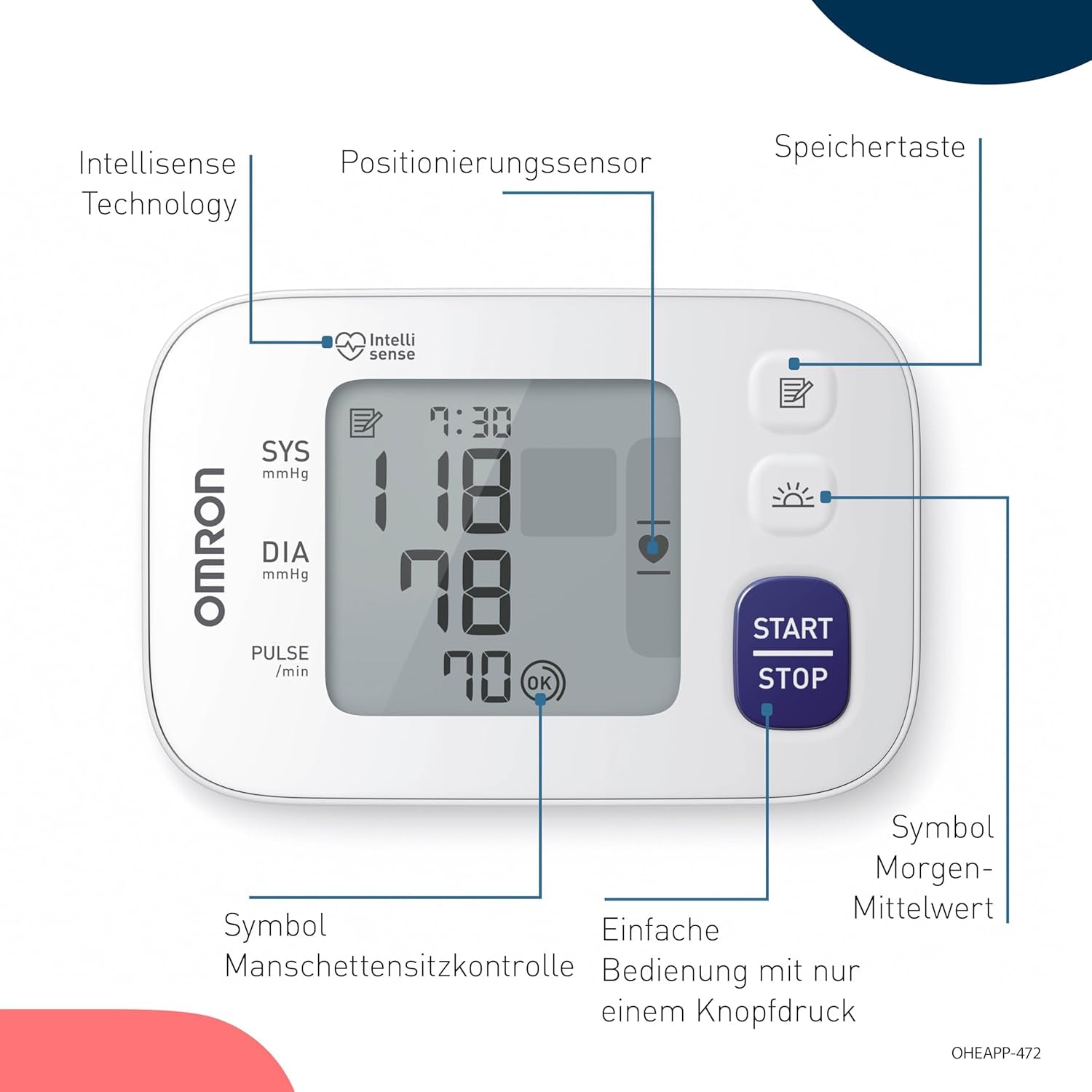 OMRON RS4 Automatisches Handgelenk-Blutdruckmessgerät, Testsieger Stiftung Warentest 11/2023, Klinisch Validiert, Mit Speicher, Positionierungssensor Für Genaue Messung, Manschettensitzkontrolle