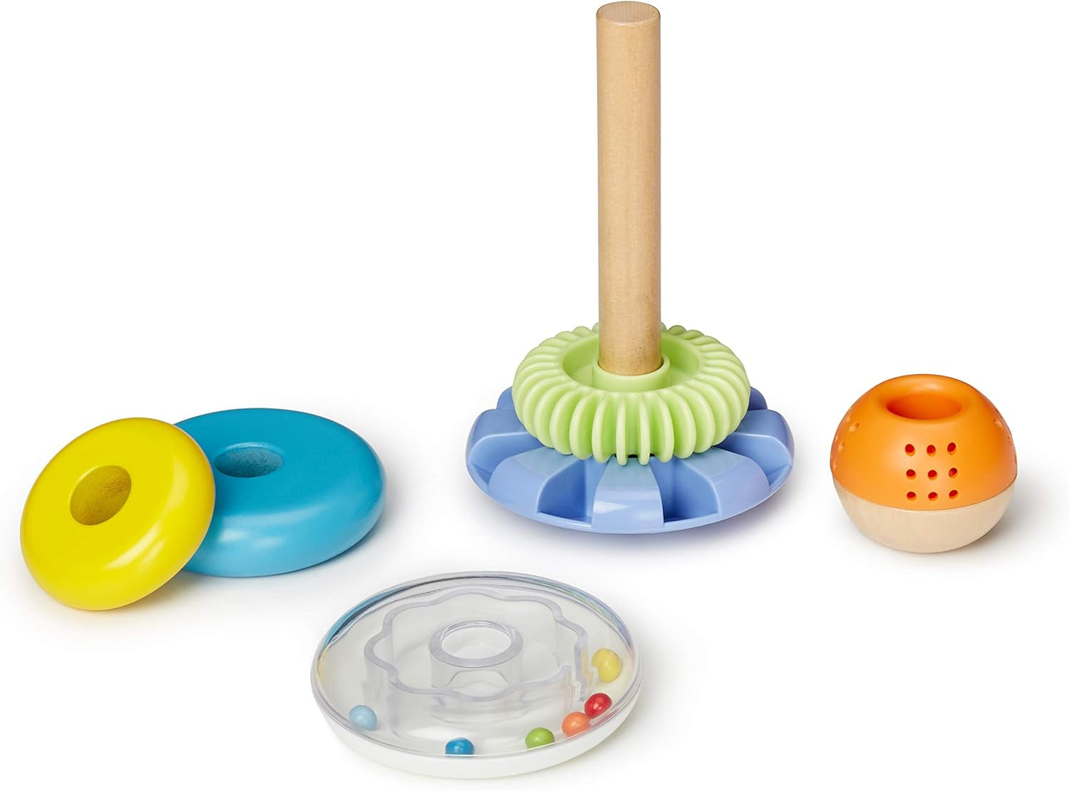 Amazon Basics Klassisches Holzspielzeug-Set mit Formensortierspiel und Regenbogen-Stapelspiel – 16 Teile, Mehrfarbig, Fördert Kreativität und Motorik