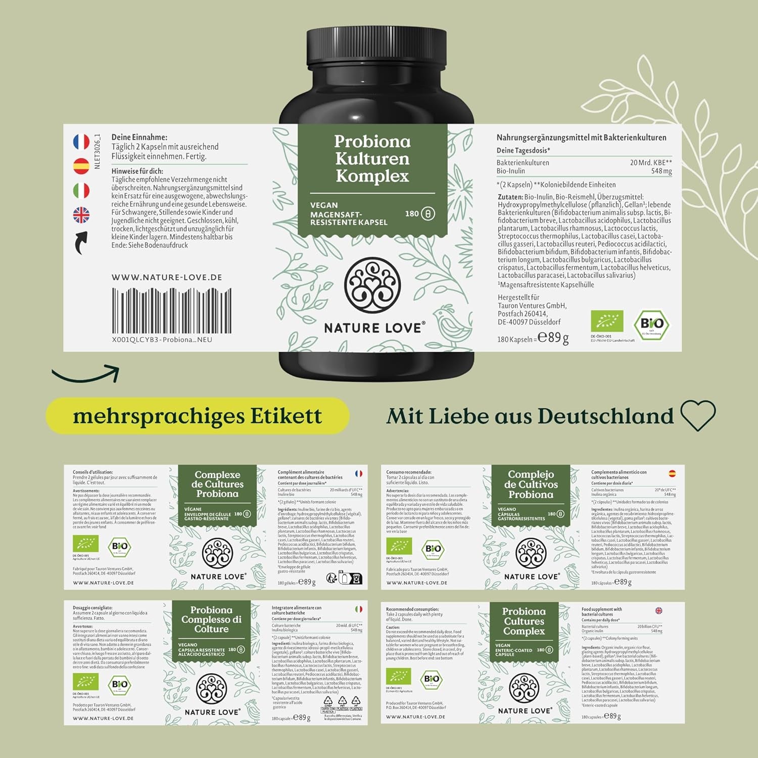 Probiona Komplex - Die Wichtigsten Bakterienstämme Für Deine Darmflora - 300 Mrd. Kbe/G - Magensaftresistent & Vegan - Mit Lactobacillus & Bifidobakterien, Hochdosierte 20 Mrd Kbe/Tagesdosis, 3 Monate