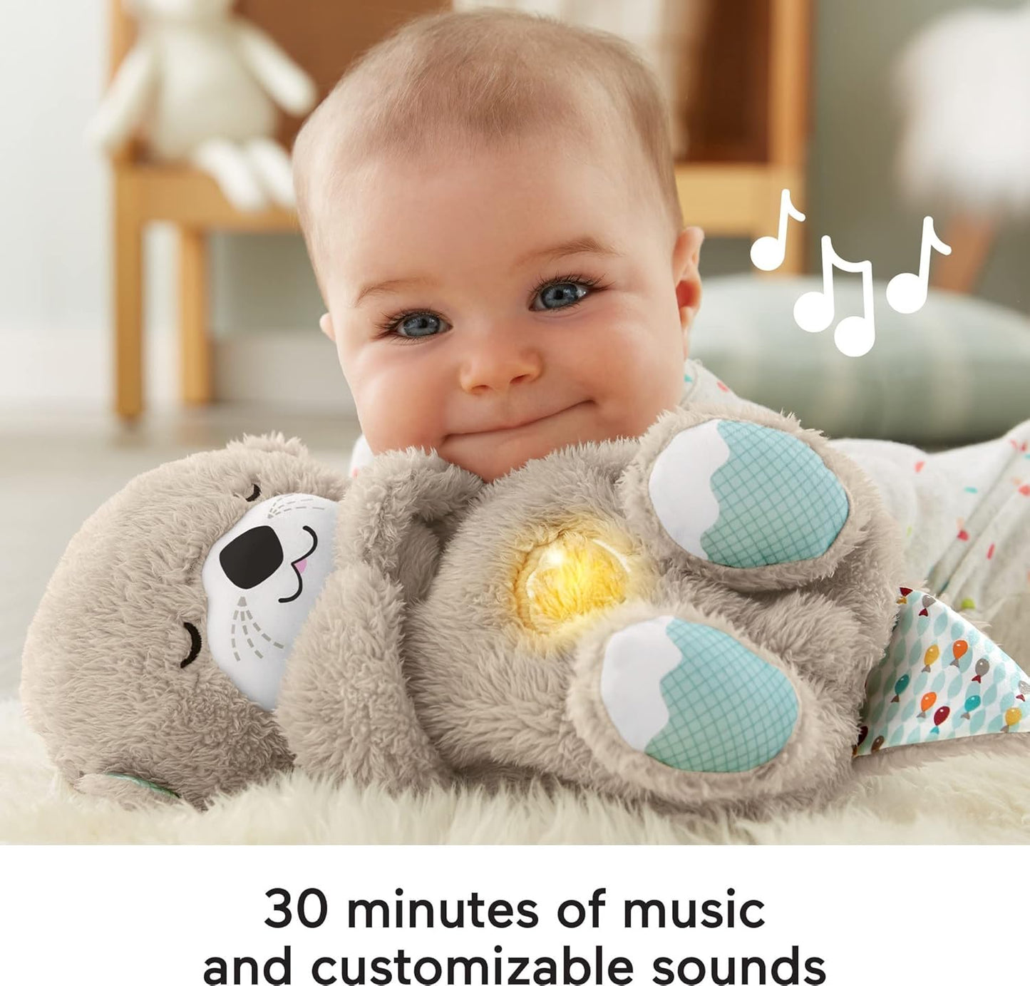 Fisher-Price Schlummer Otter Kuscheltier Mit Atembewegung Und Musik, Baby Erstausstattung, Neugeborene, Baby Spielzeug Ab Geburt, Babyparty Und Neugeborenen Geschenk, FXC66