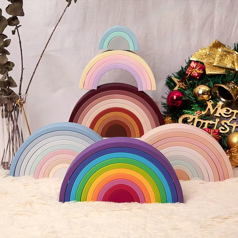 TYRY.HU BPA Free Rainbow Silicone Baby Building Blocks - 6-10 Pcs Soft 3D Educational Montessori Toys & Teething Gifts for Kids