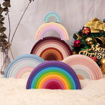 TYRY.HU BPA Free Rainbow Silicone Baby Building Blocks - 6-10 Pcs Soft 3D Educational Montessori Toys & Teething Gifts for Kids