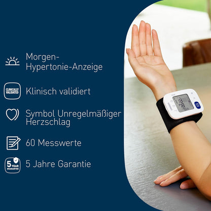 OMRON RS4 Automatisches Handgelenk-Blutdruckmessgerät, Testsieger Stiftung Warentest 11/2023, Klinisch Validiert, Mit Speicher, Positionierungssensor Für Genaue Messung, Manschettensitzkontrolle