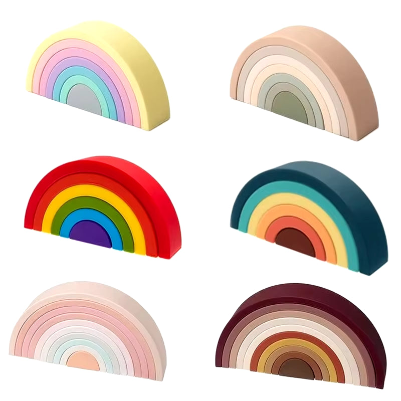TYRY.HU BPA Free Rainbow Silicone Baby Building Blocks - 6-10 Pcs Soft 3D Educational Montessori Toys & Teething Gifts for Kids