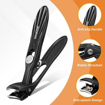 Winkelkopf Nagelknipser Für Senioren - DRMODE Ergonomischer Nagelknipser Fußnägel Nagelzwicker Für Dicke Nägel Premium Stahl- Nail Clipper Mit Auffangbehälter Für Männer Und Frauen Silber