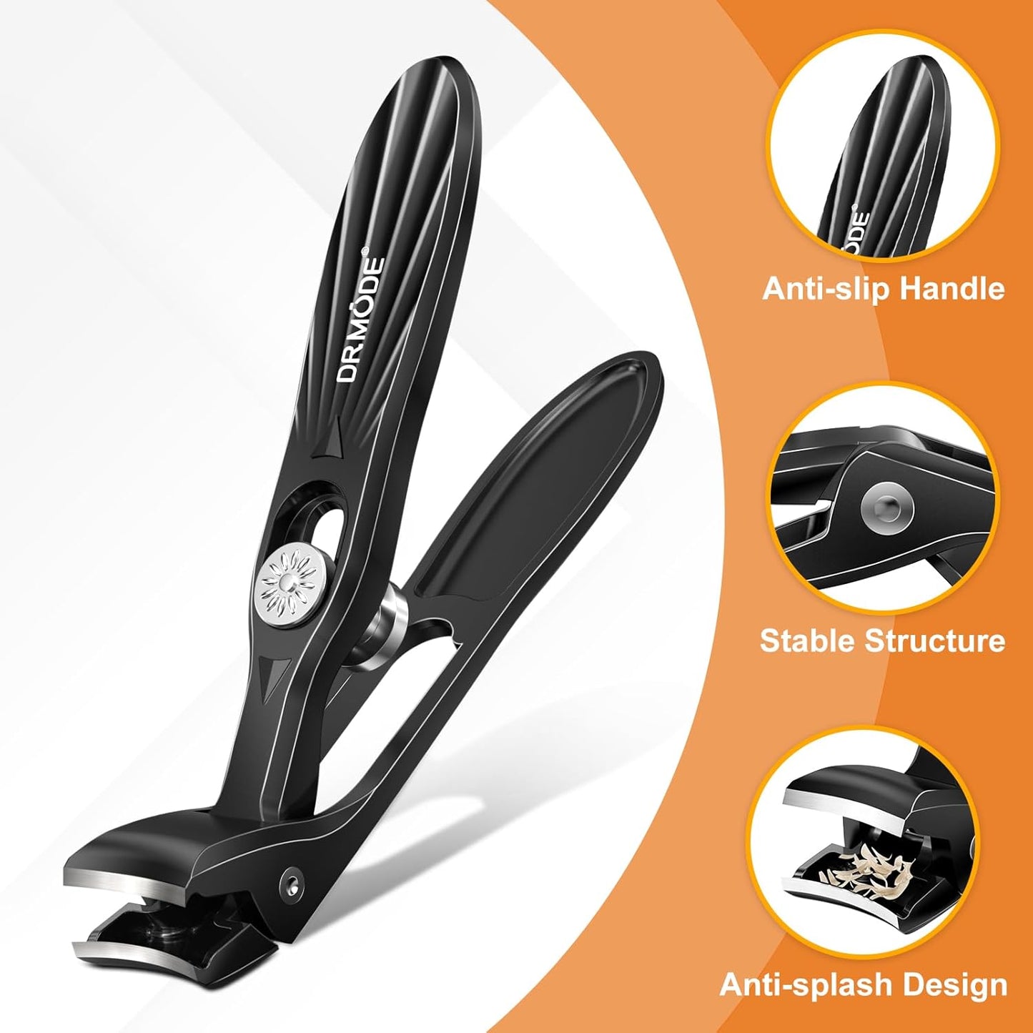 Winkelkopf Nagelknipser Für Senioren - DRMODE Ergonomischer Nagelknipser Fußnägel Nagelzwicker Für Dicke Nägel Premium Stahl- Nail Clipper Mit Auffangbehälter Für Männer Und Frauen Schwarz