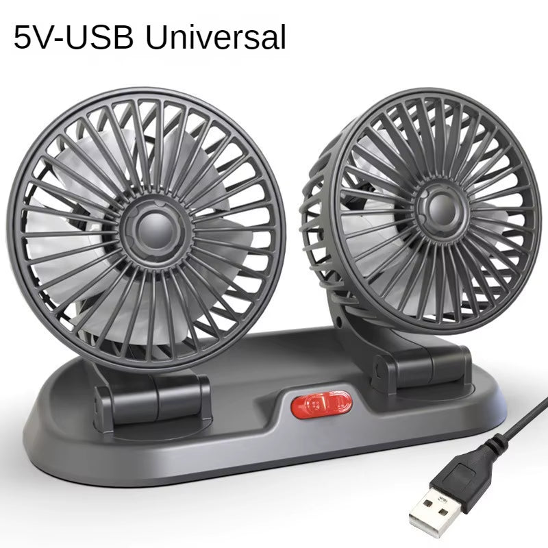 5V 12V 24V Car Cooling Fan 360° Adjustable Dual Head Air Fan 2-Speeds Automotive Electric Fan for Dashboard RV Truck Accessories