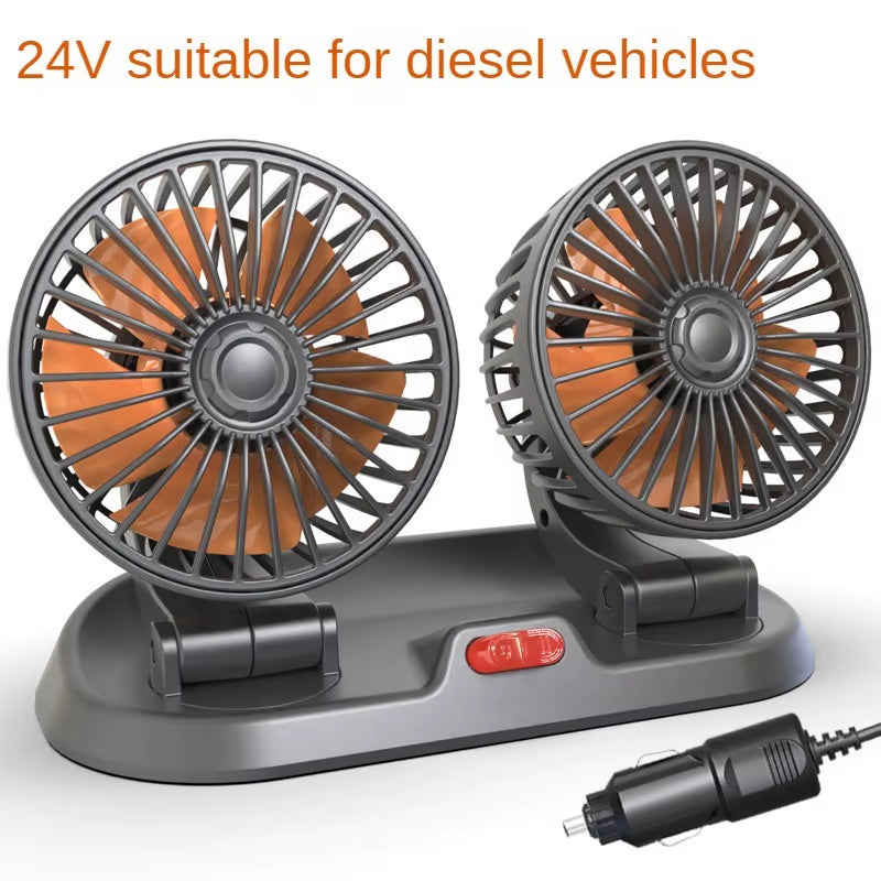 5V 12V 24V Car Cooling Fan 360° Adjustable Dual Head Air Fan 2-Speeds Automotive Electric Fan for Dashboard RV Truck Accessories