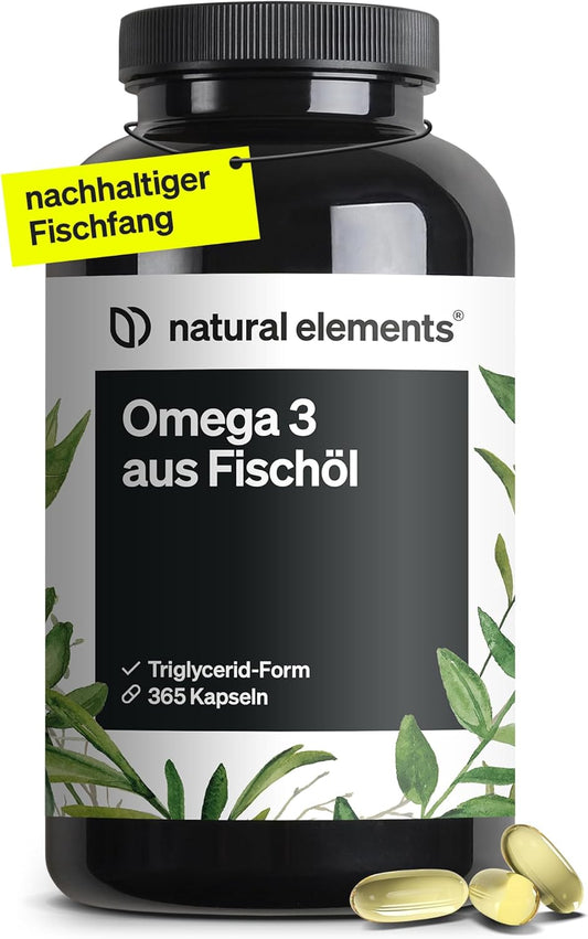 Omega 3 – 365 Kapseln – 2000Mg Fischöl Pro Tagesdosis – Mit EPA Und DHA in Triglycerid-Form – Laborgeprüft, Aufwendig Aufgereinigt Und Aus Nachhaltigem Fischfang